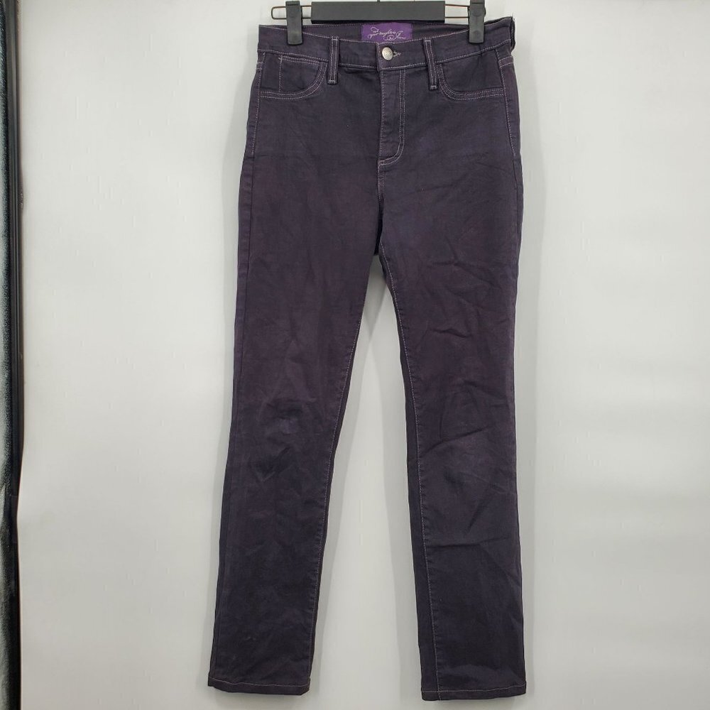 NYDJ Hi-Rise Slim Straight Jeans Ankle Stretch Solid Denim Size 2 Womens Black